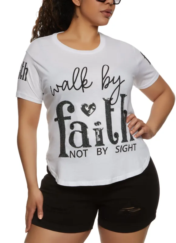 Plus Size Walk By Faith Not By Sight Sequin Graphic Tee sold by Rainbow