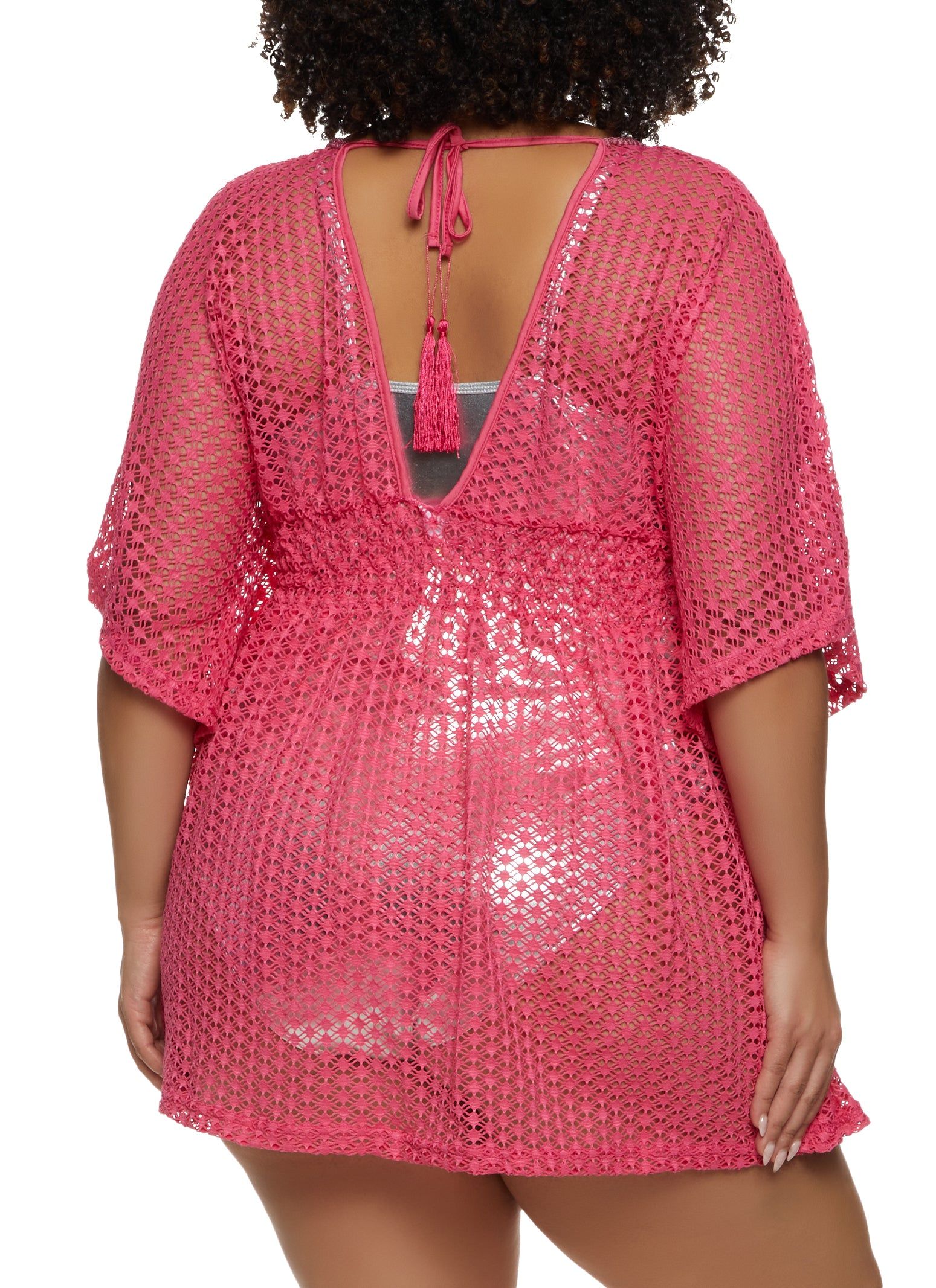 Plus Size Smocked Waist Crochet Cover Up Kimono sold by Rainbow product image thumbnail 3