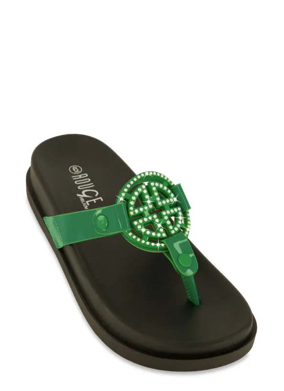 Geometric Rhinestone Pendant Platform Thong Sandals sold by Rainbow