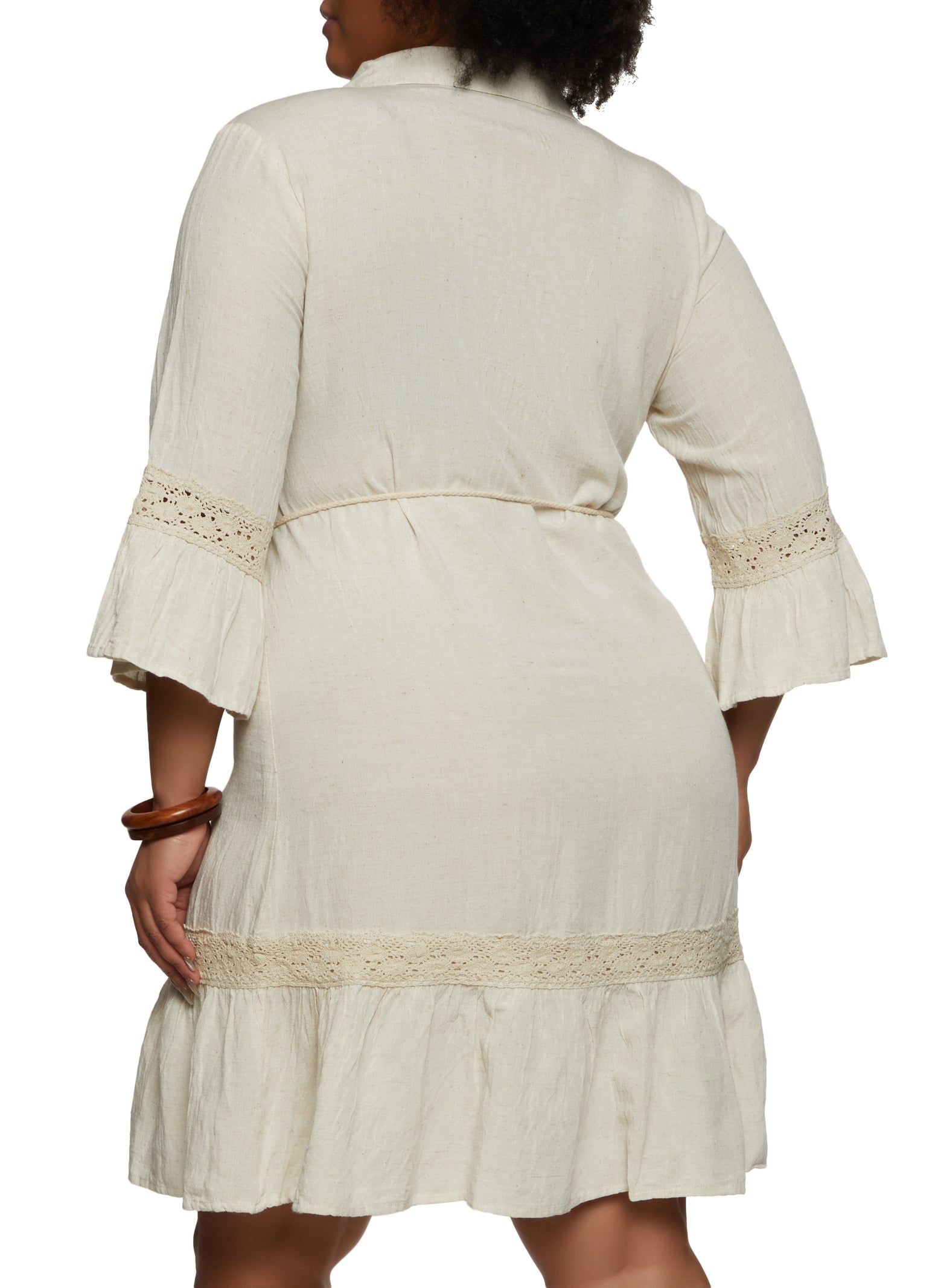 Plus Size Rope Belt Button Front Shirt Dress sold by Rainbow product image thumbnail 3
