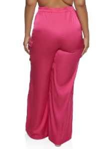 Plus Size Satin Cargo Pocket Palazzo Pants sold by Rainbow