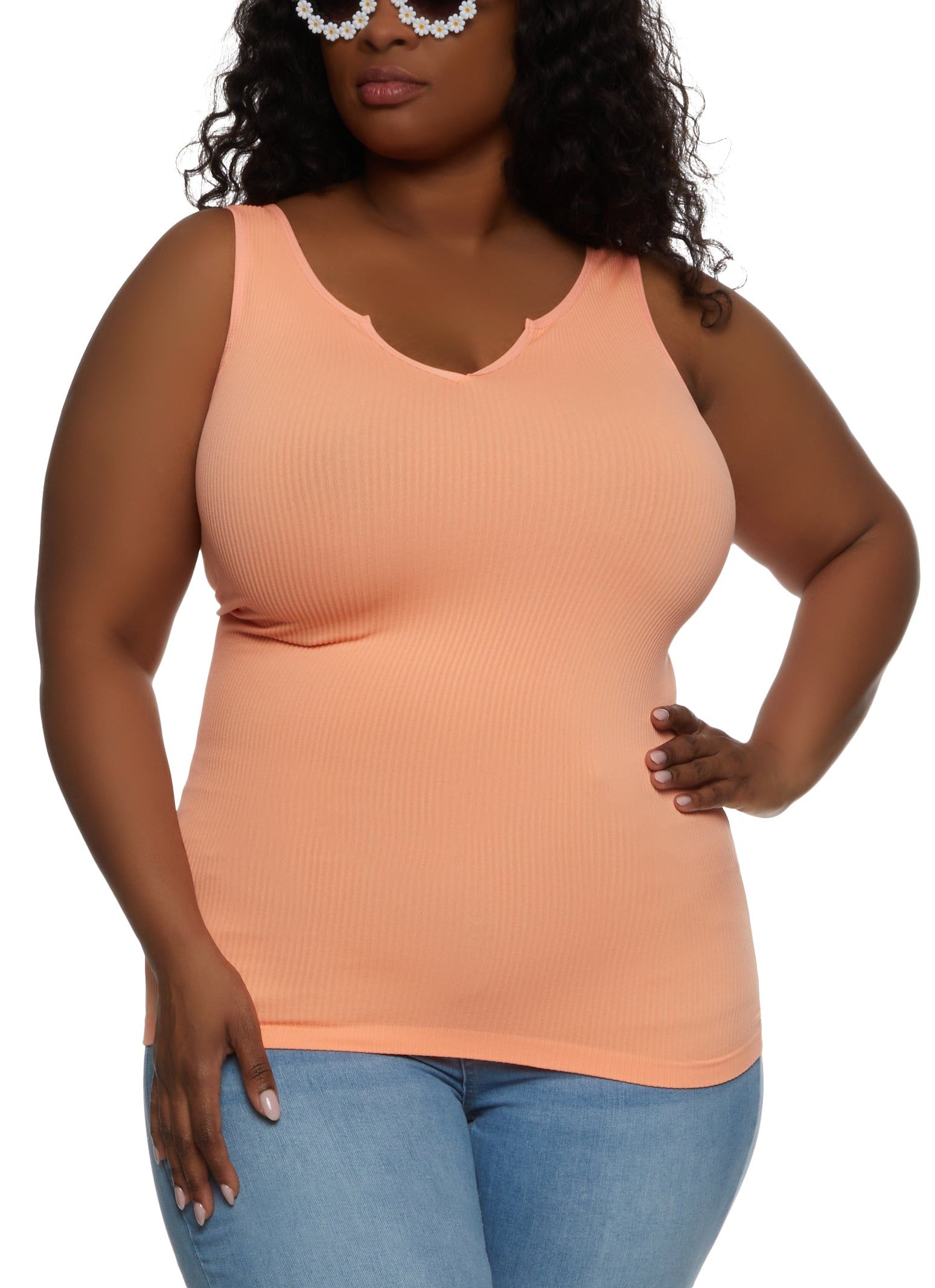 Plus Size Ribbed Notch Neck Tank Top sold by Rainbow