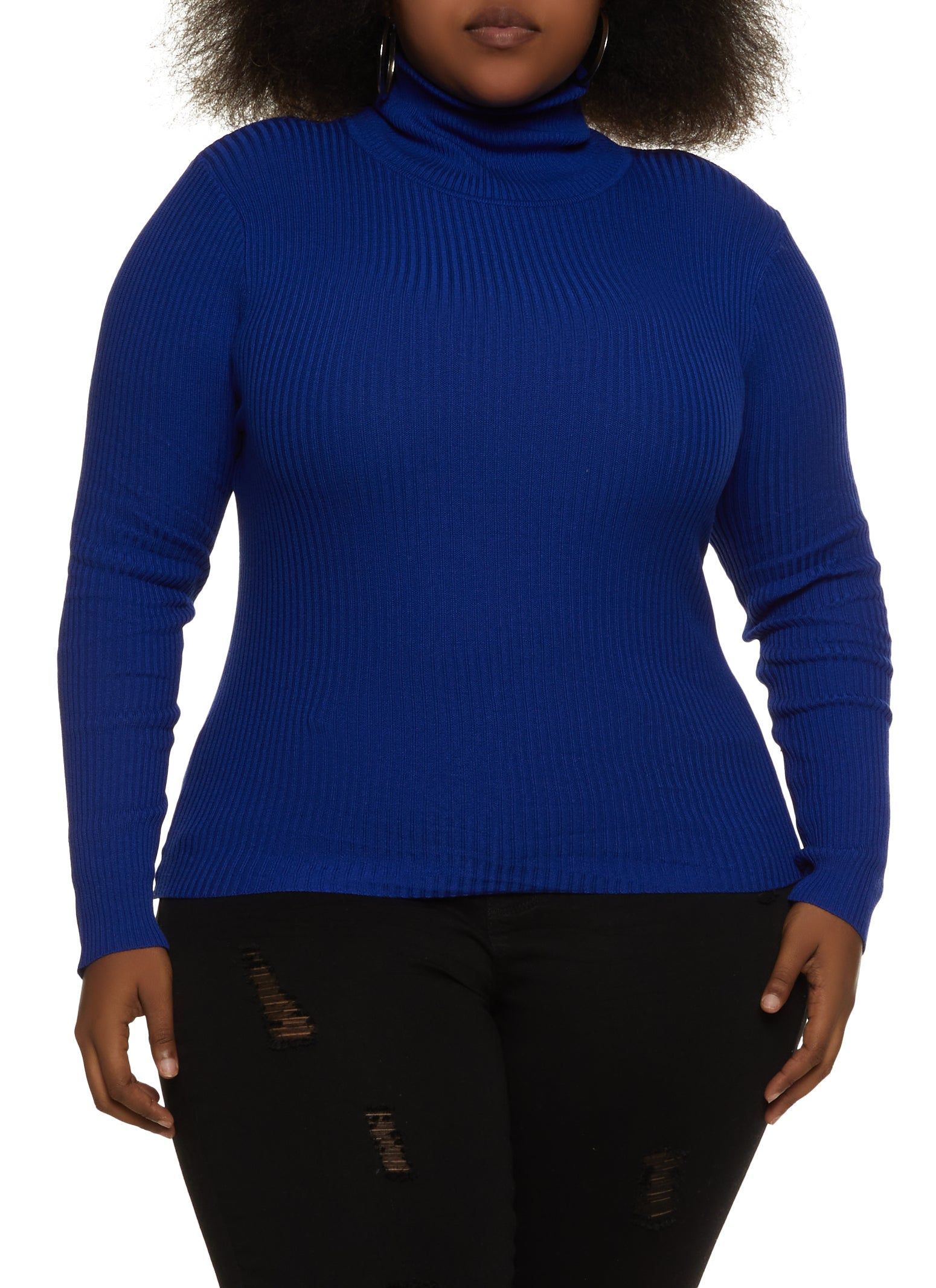 Plus Size Solid Ribbed Turtleneck Top sold by Rainbow