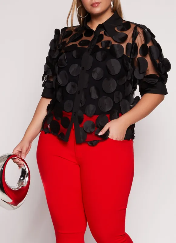 Plus Size Organza Polka Dot Applique Top sold by Rainbow