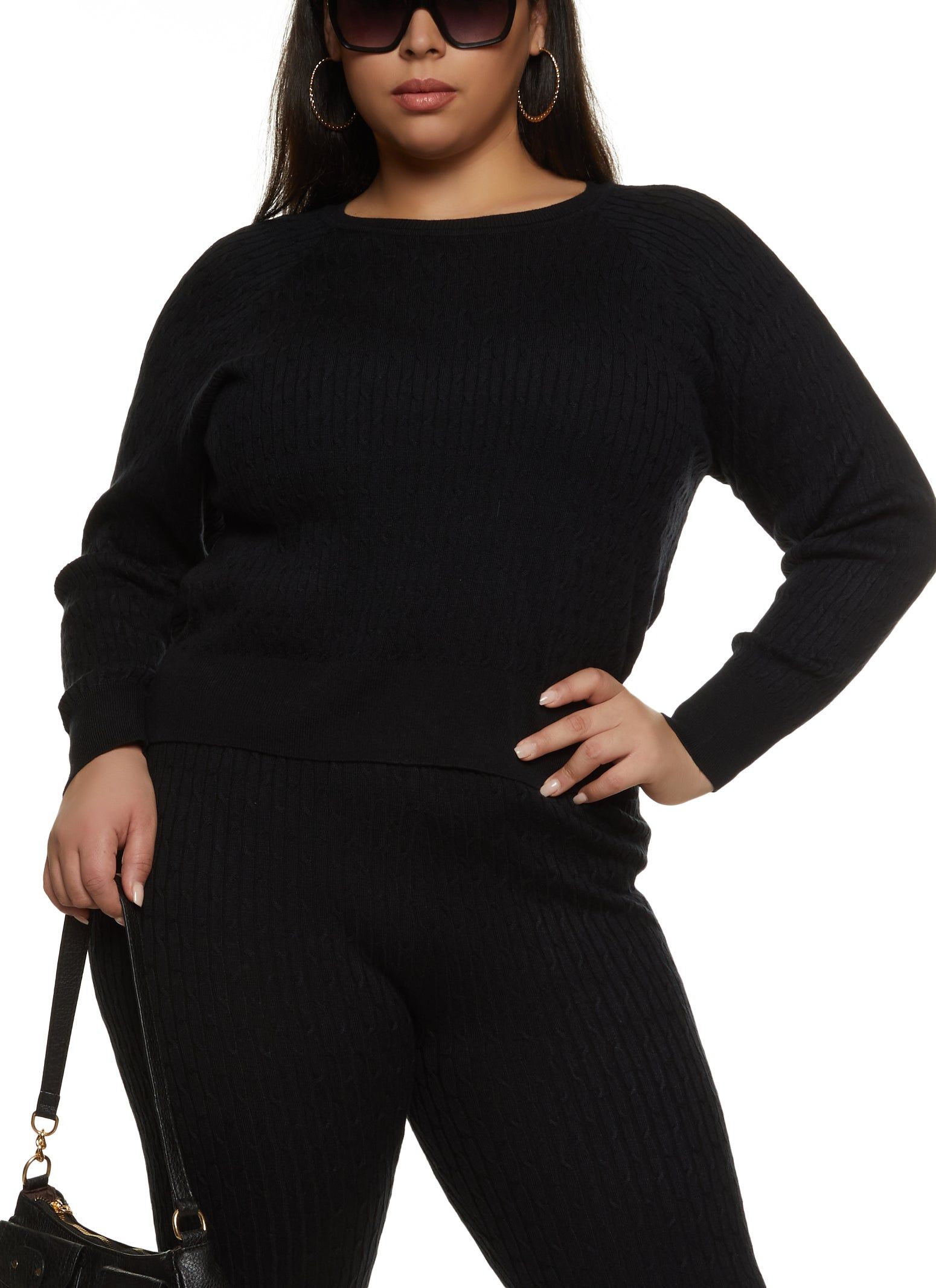 Plus Size Crew Neck Cable Knit Pullover Sweater sold by Rainbow