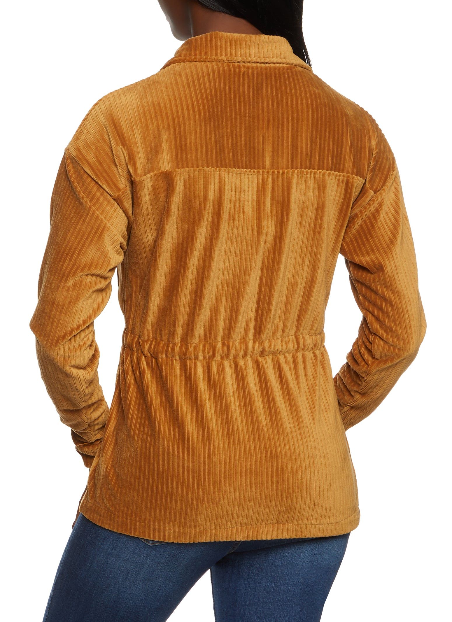 Ribbed Knit Velour Button Front Tie Waist Shirt sold by Rainbow product image thumbnail 2