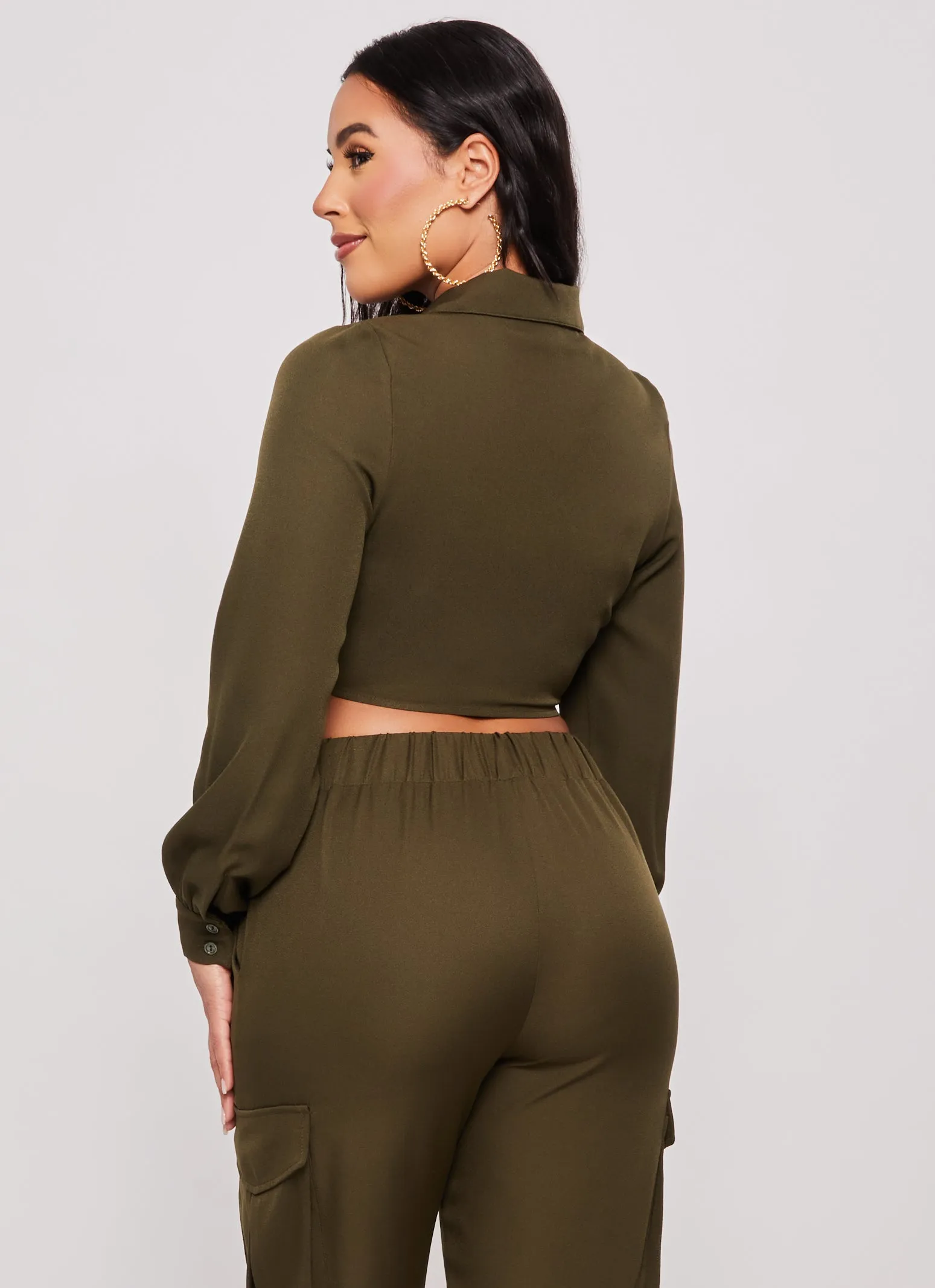 Crepe Knit Long Sleeve Tie Front Crop Top sold by Rainbow product image thumbnail 3