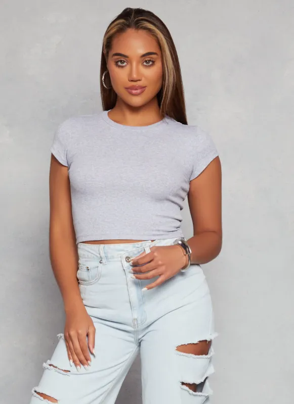 Ambiance Ribbed Knit Crew Neck Crop Top sold by Rainbow