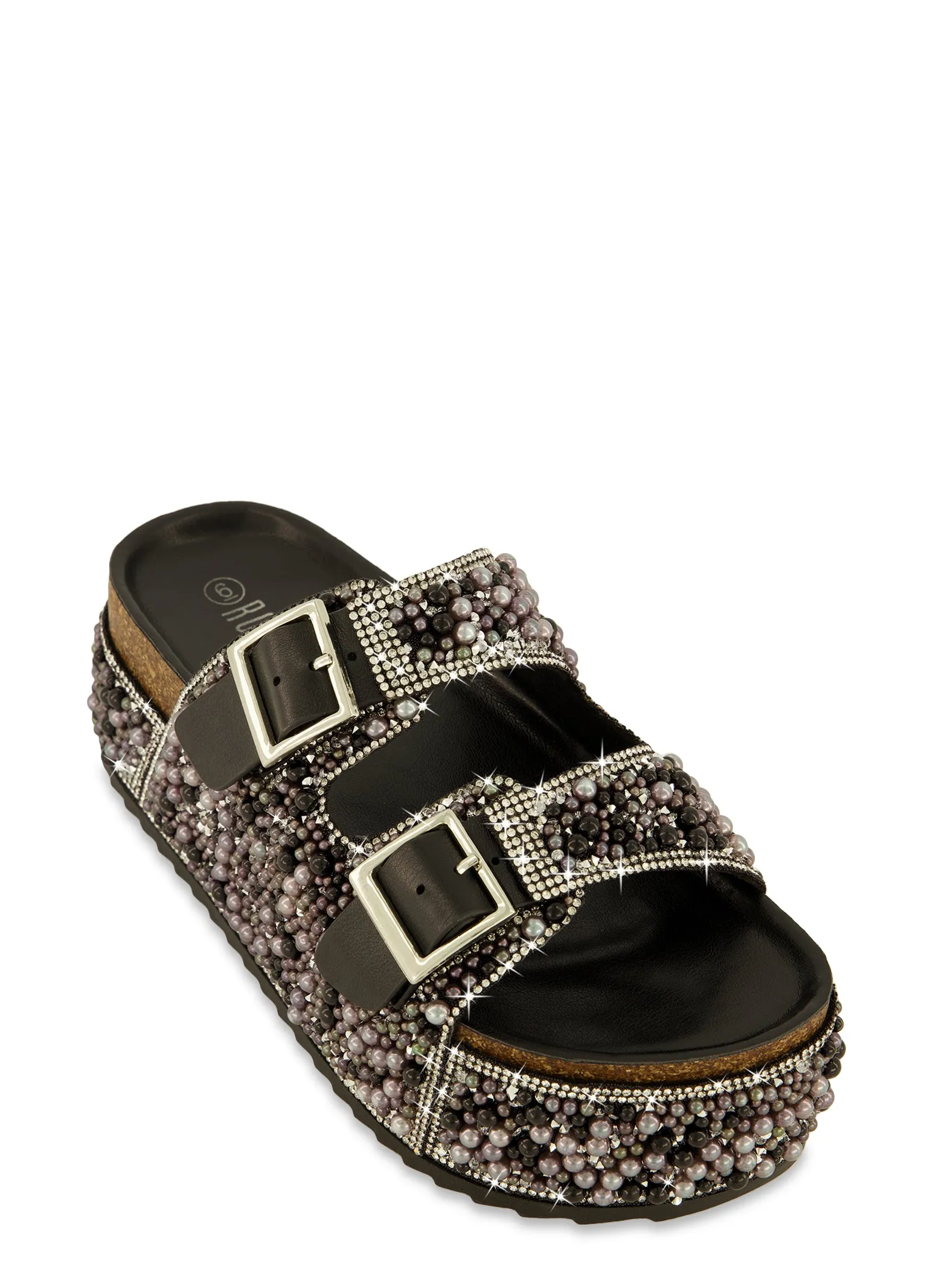 Rhinestone Faux Pearl Platform Footbed Sandals sold by Rainbow