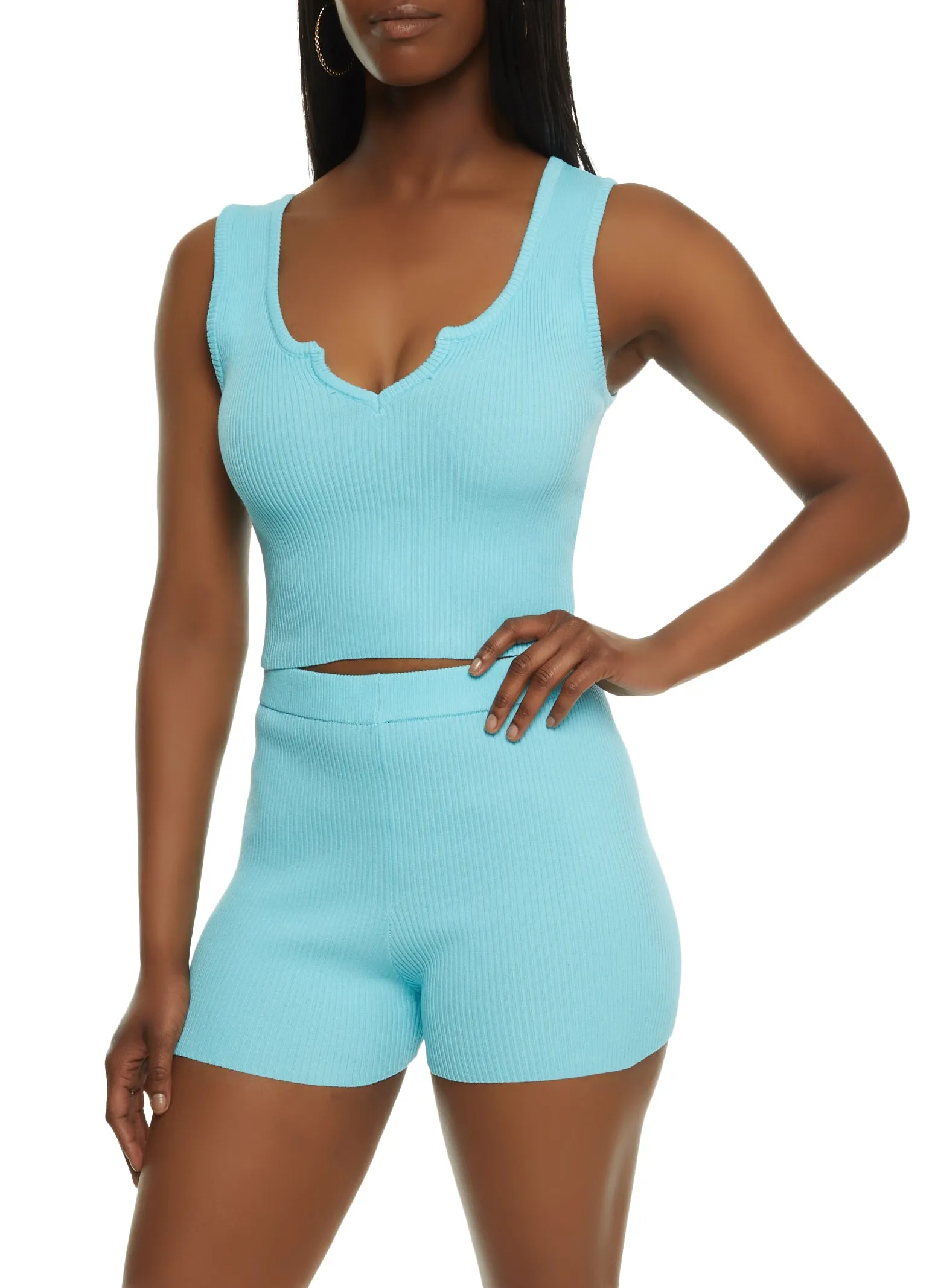 Ribbed Notch Neck Cropped Tank Top sold by Rainbow product image thumbnail 2