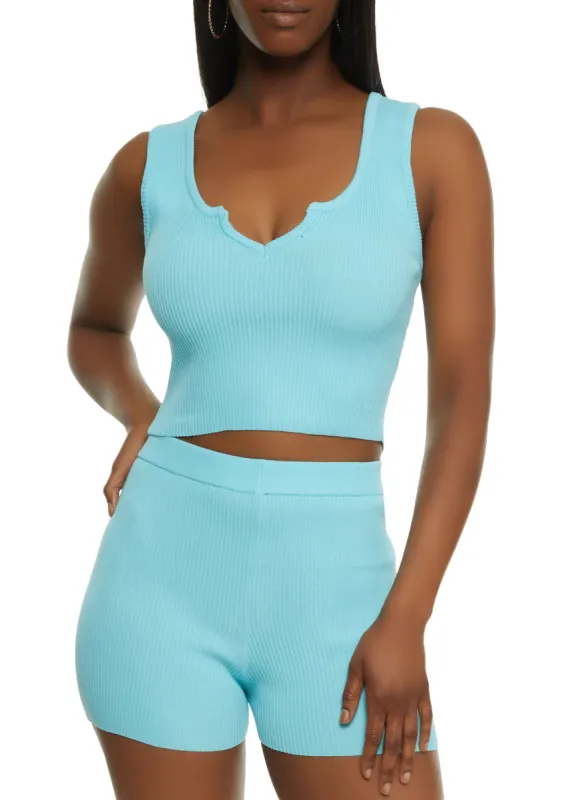 Ribbed Notch Neck Cropped Tank Top sold by Rainbow