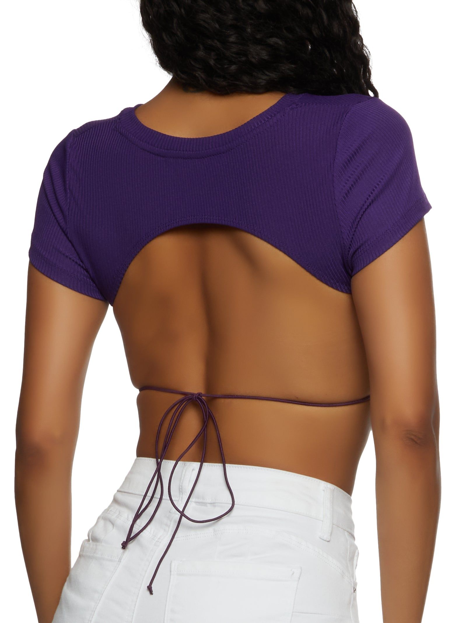 Rib Knit Open Back Crop Top sold by Rainbow product image thumbnail 2