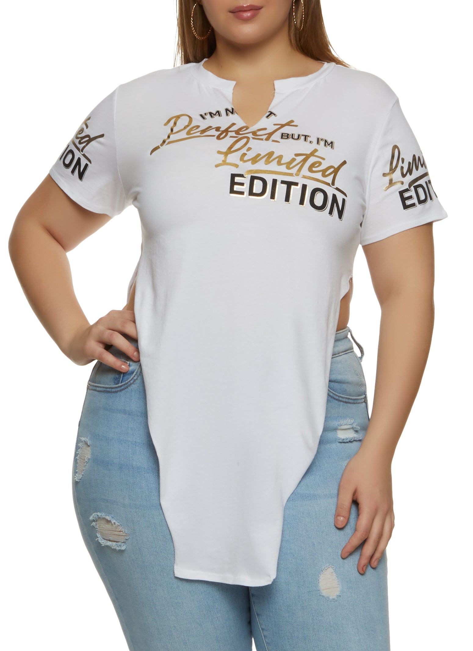 Plus Size Im Not Perfect But Im Original Notch Neck Top sold by Rainbow