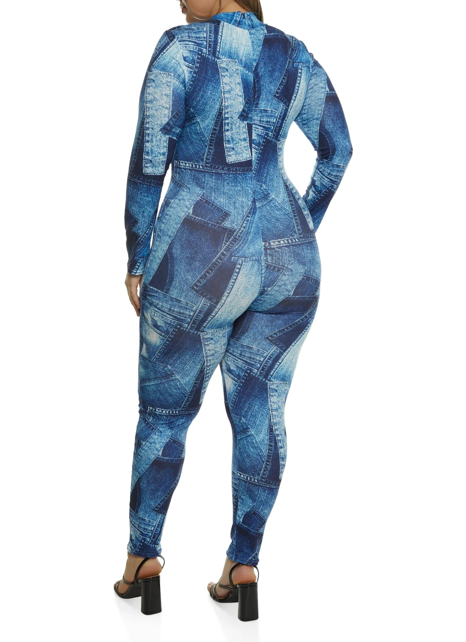 Plus Size Patchwork Print Mock Neck Jumpsuit sold by Rainbow product image thumbnail 2
