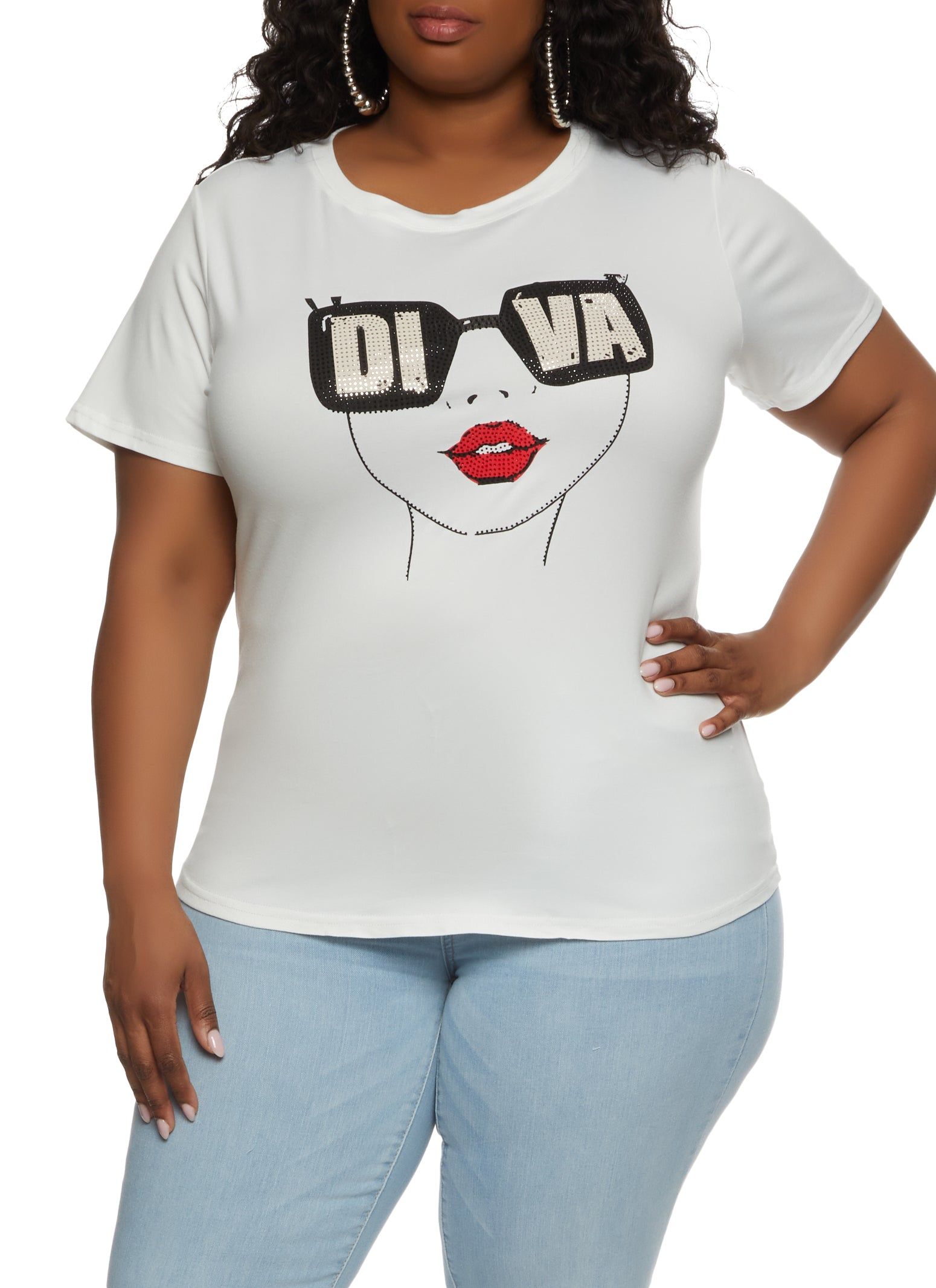 Plus Size Rhinestone Diva Graphic Tee sold by Rainbow