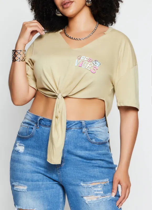 Plus Size Good Vibes Bear Graphic Top sold by Rainbow