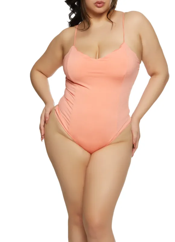 Plus Size Scalloped Hem Cami Bodysuit sold by Rainbow