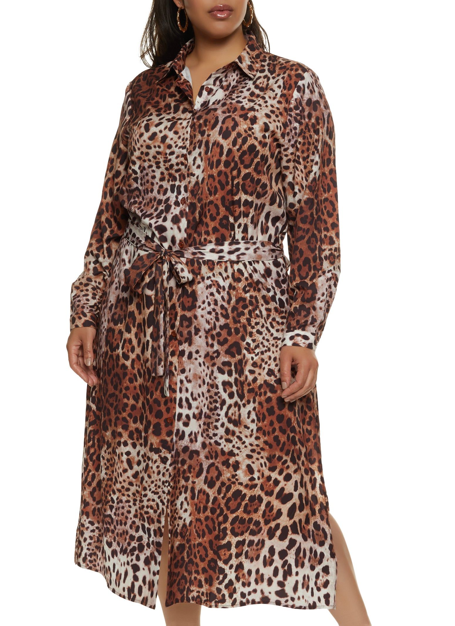 Plus Size Printed Maxi Shirt Dress sold by Rainbow