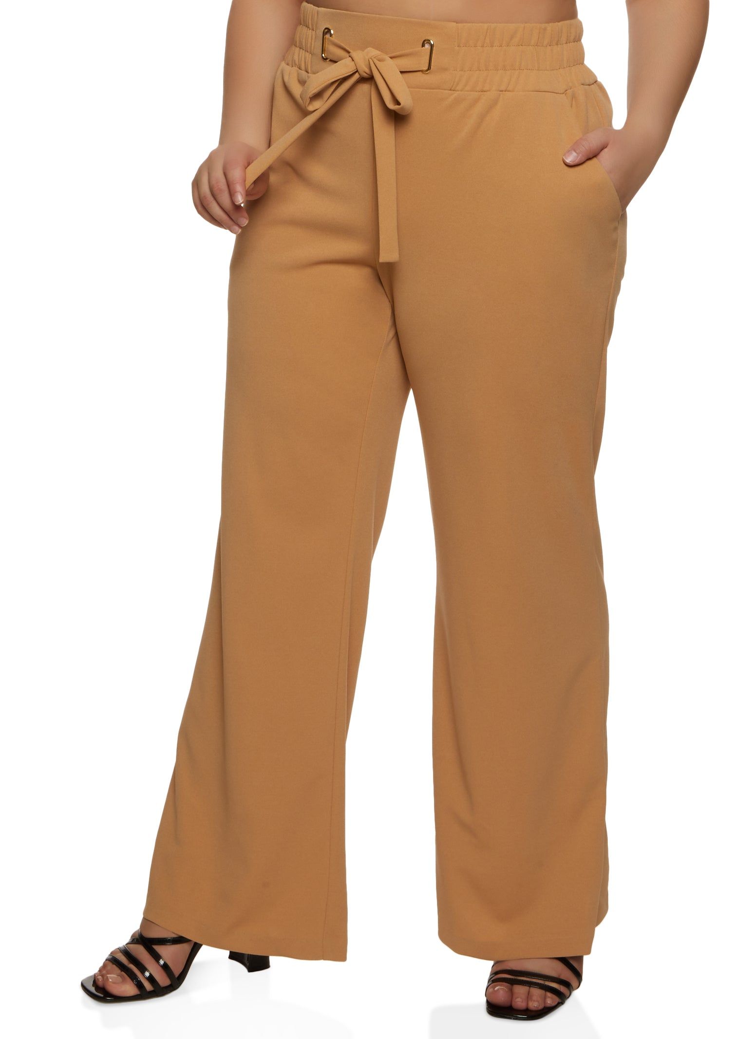 Plus Size Tie Front Pull On Palazzo Pants sold by Rainbow