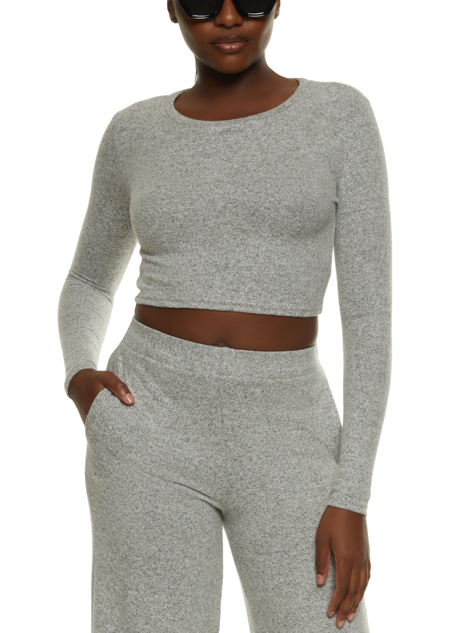 Brushed Knit Crew Neck Crop Top sold by Rainbow