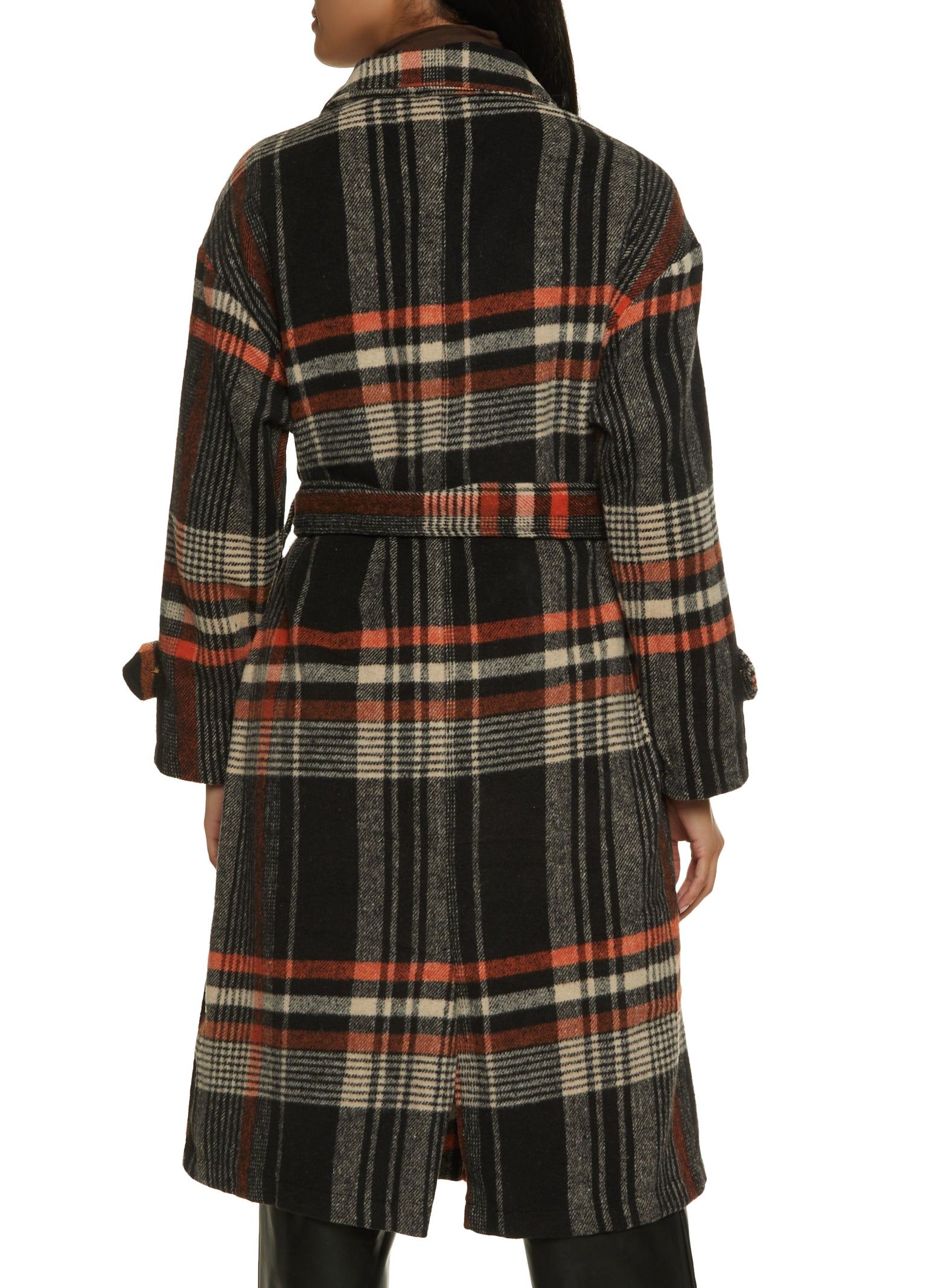 Brushed Knit Plaid Belted Longline Shacket sold by Rainbow product image thumbnail 3