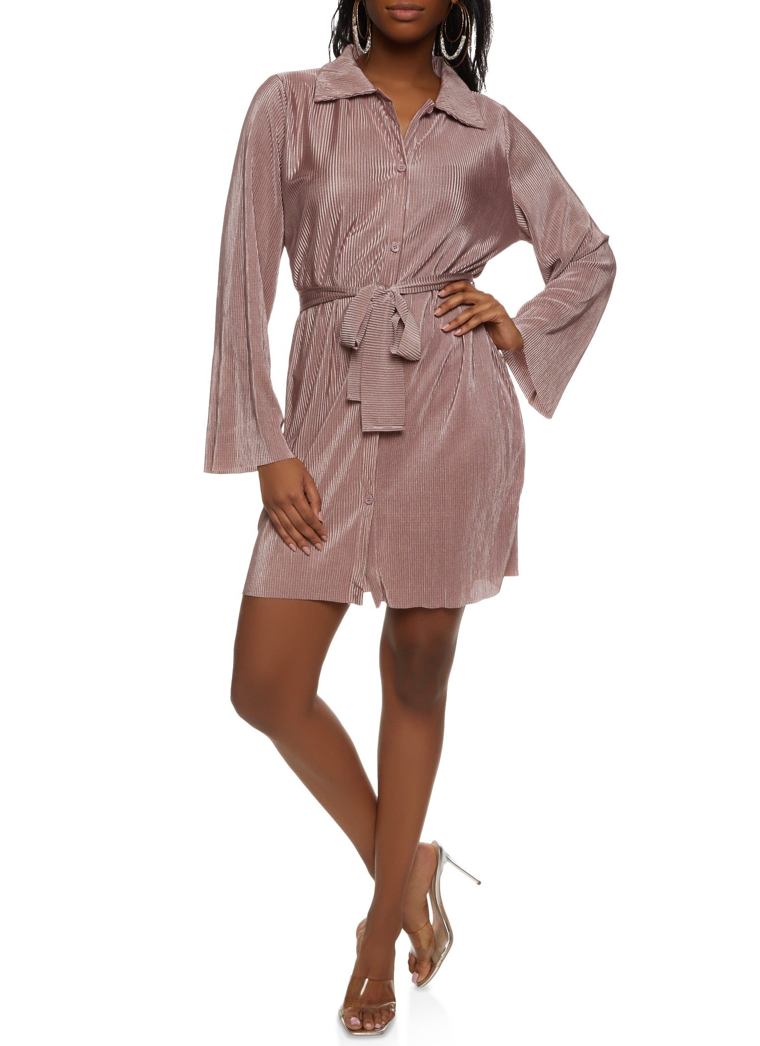 Plisse Tie Waist Shirt Dress sold by Rainbow product image thumbnail 2