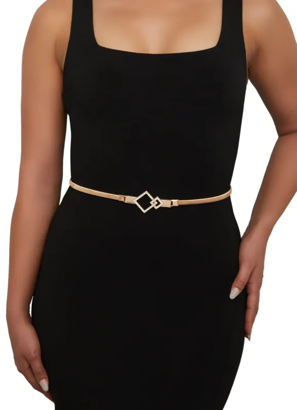 Rhinestone Buckle Skinny Elastic Belt sold by Rainbow