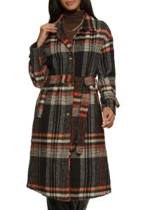 Brushed Knit Plaid Belted Coat sold by Rainbow