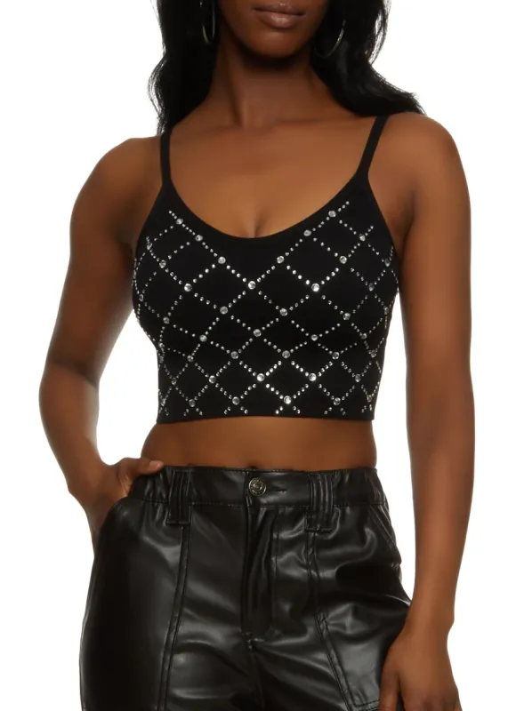 Rhinestone Seamless Scoop Back Cropped Cami sold by Rainbow