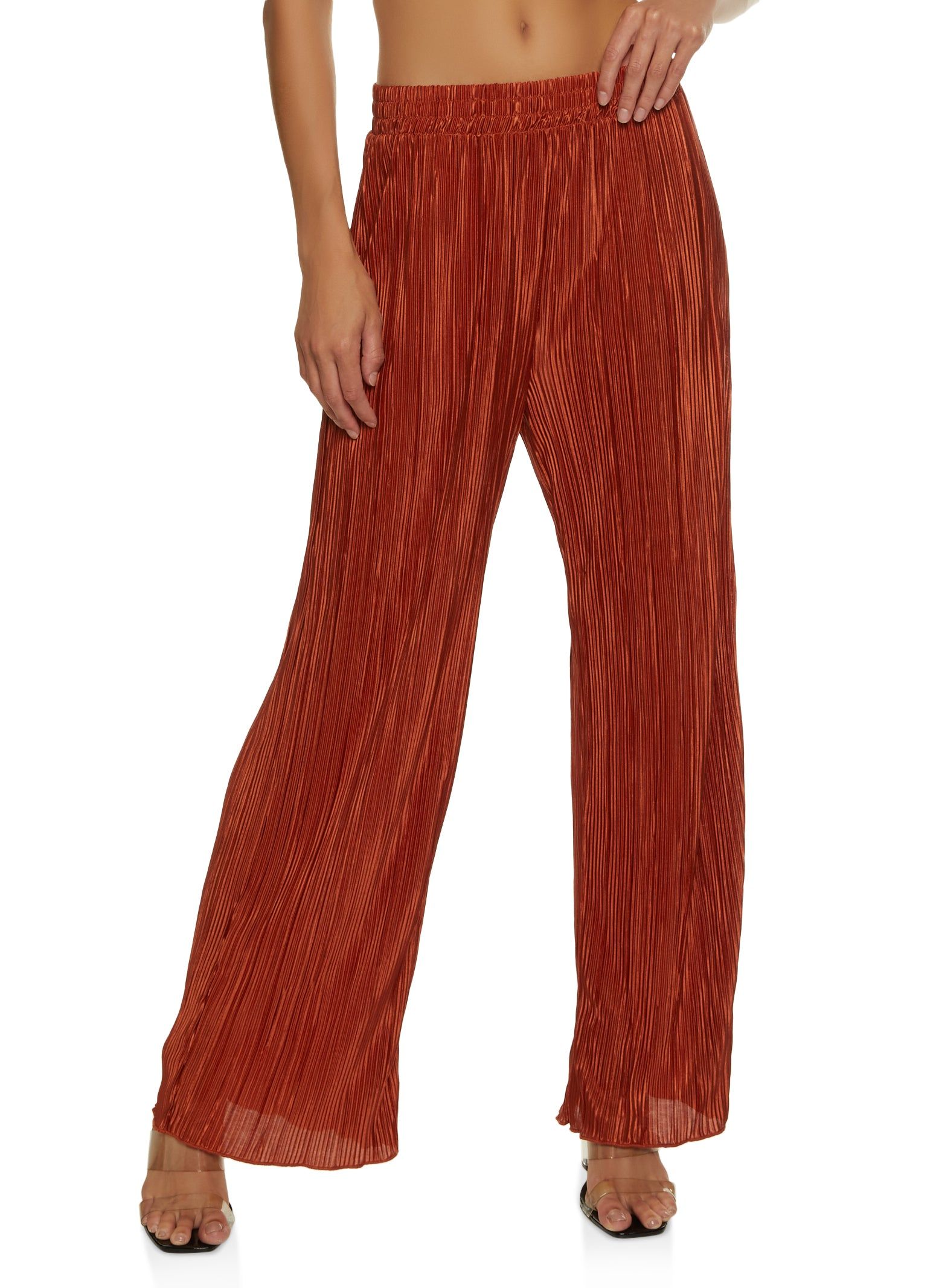 Solid Plisse Wide Leg Pants sold by Rainbow