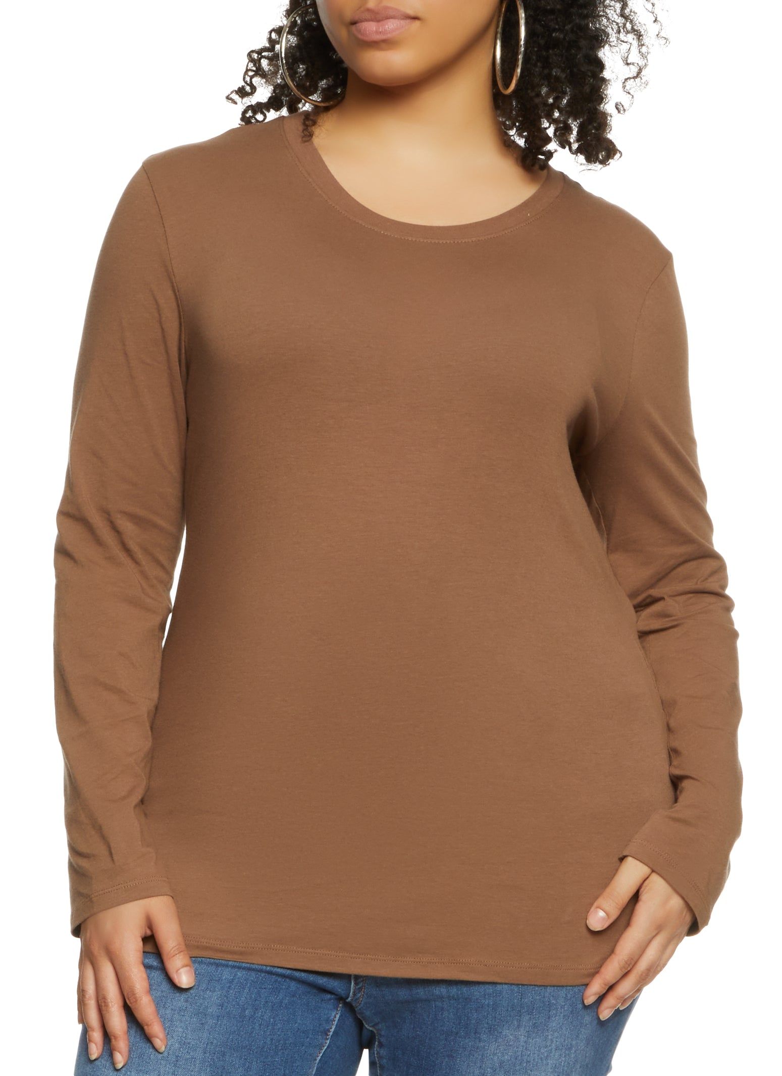 Plus Size Basic Crew Neck Long Sleeve Tee sold by Rainbow