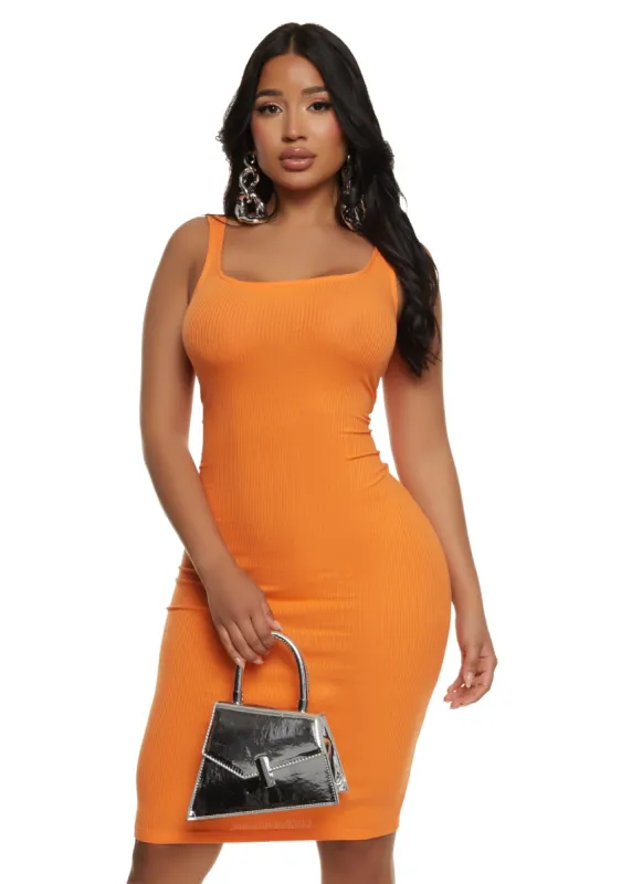 Rib Knit Square Neck Sleeveless Midi Dress sold by Rainbow