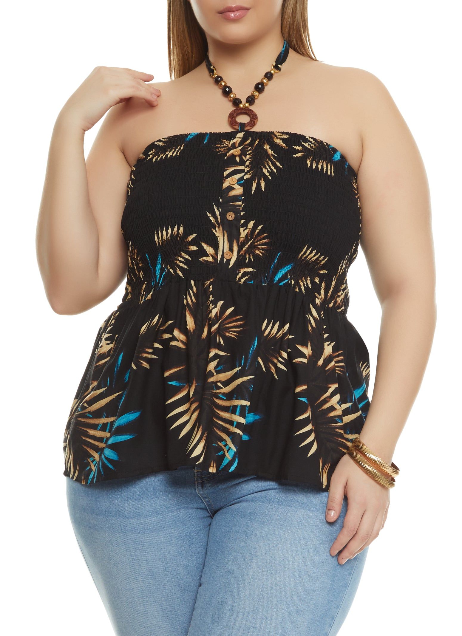Plus Size Printed O Ring Halter Top sold by Rainbow