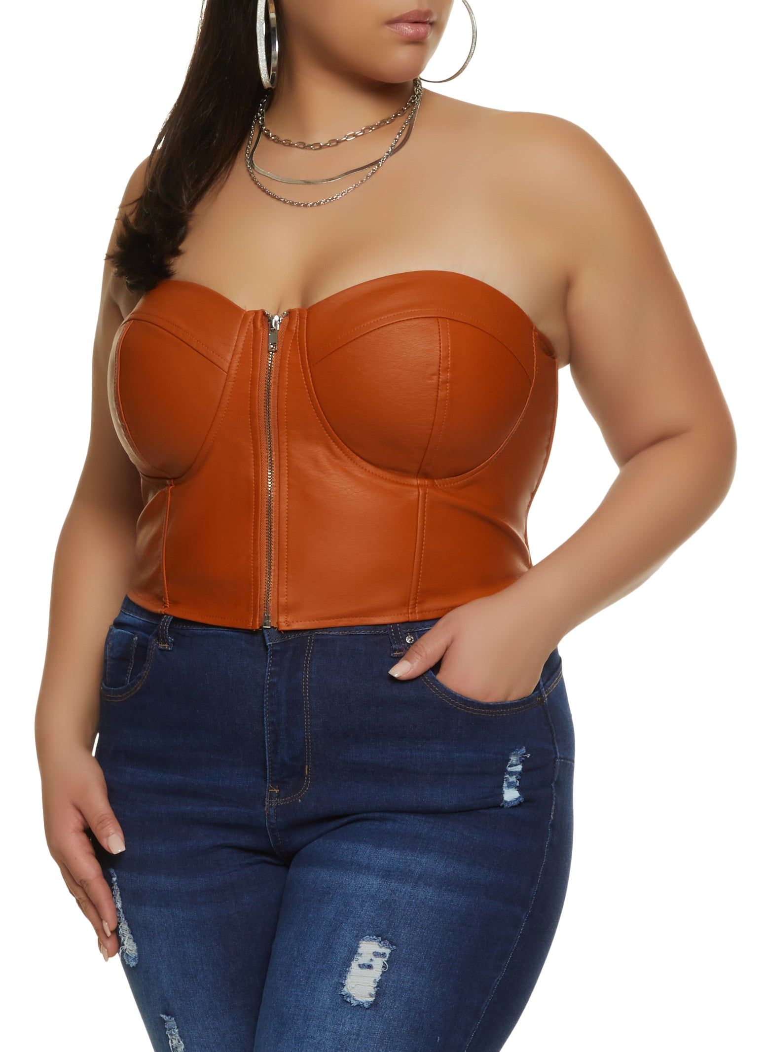 Plus Size Faux Leather Zip Front Convertible Bustier Top sold by Rainbow product image thumbnail 2