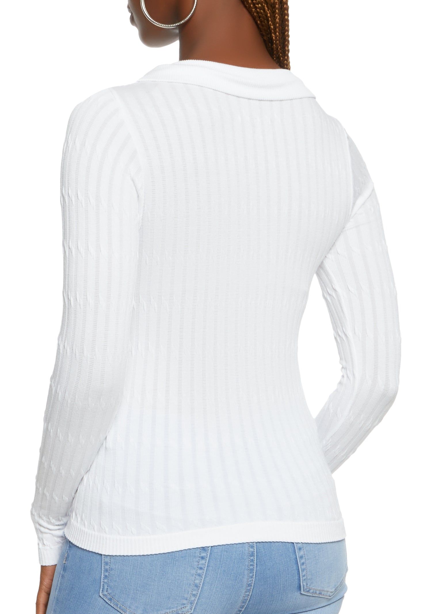 Seamless Cable Knit Long Sleeve Collared Top sold by Rainbow product image thumbnail 2