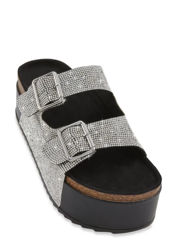 Rhinestone Buckle Platform Footbed Slide Sandals sold by Rainbow