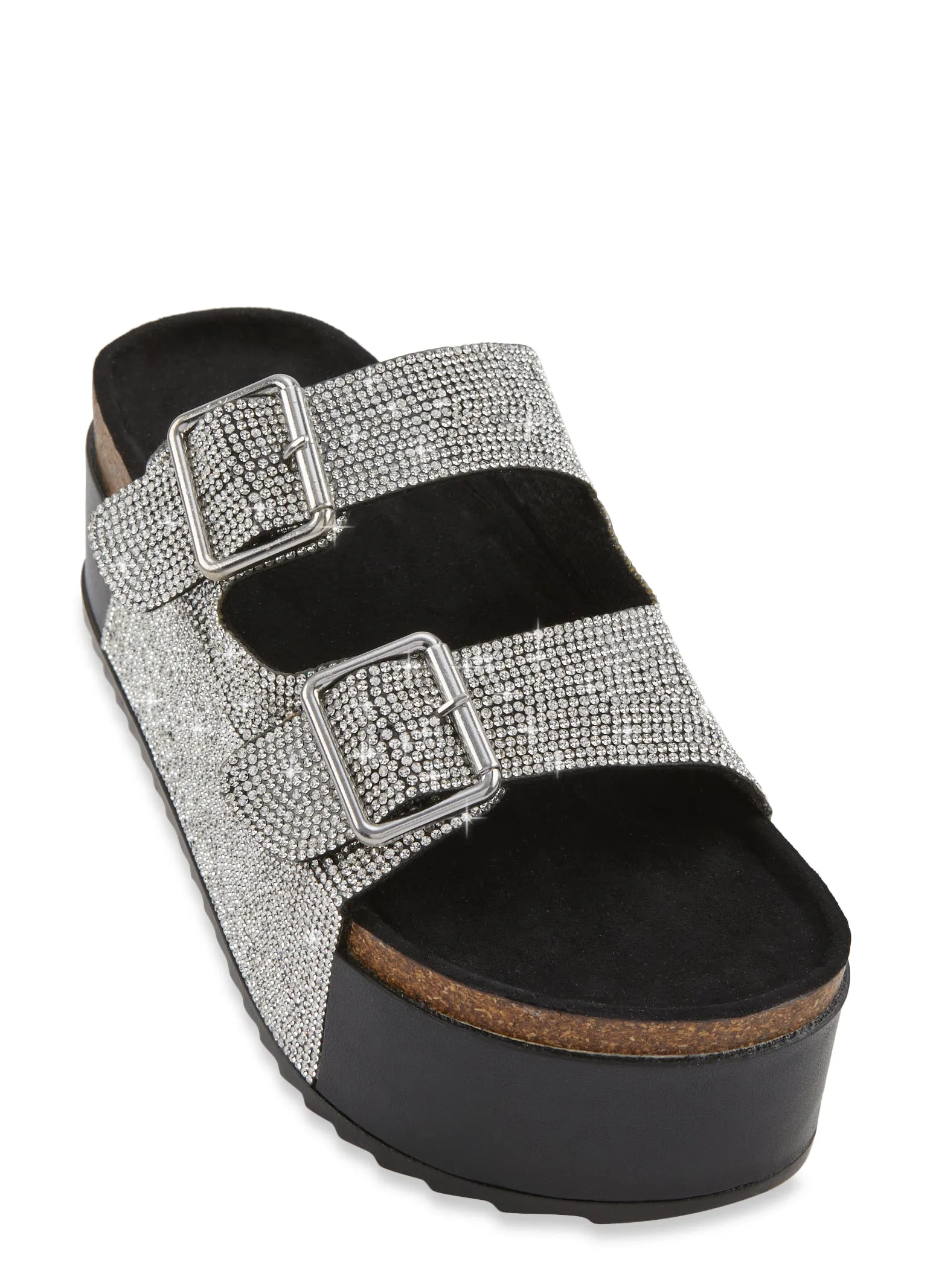 Rhinestone Buckle Platform Footbed Slide Sandals sold by Rainbow
