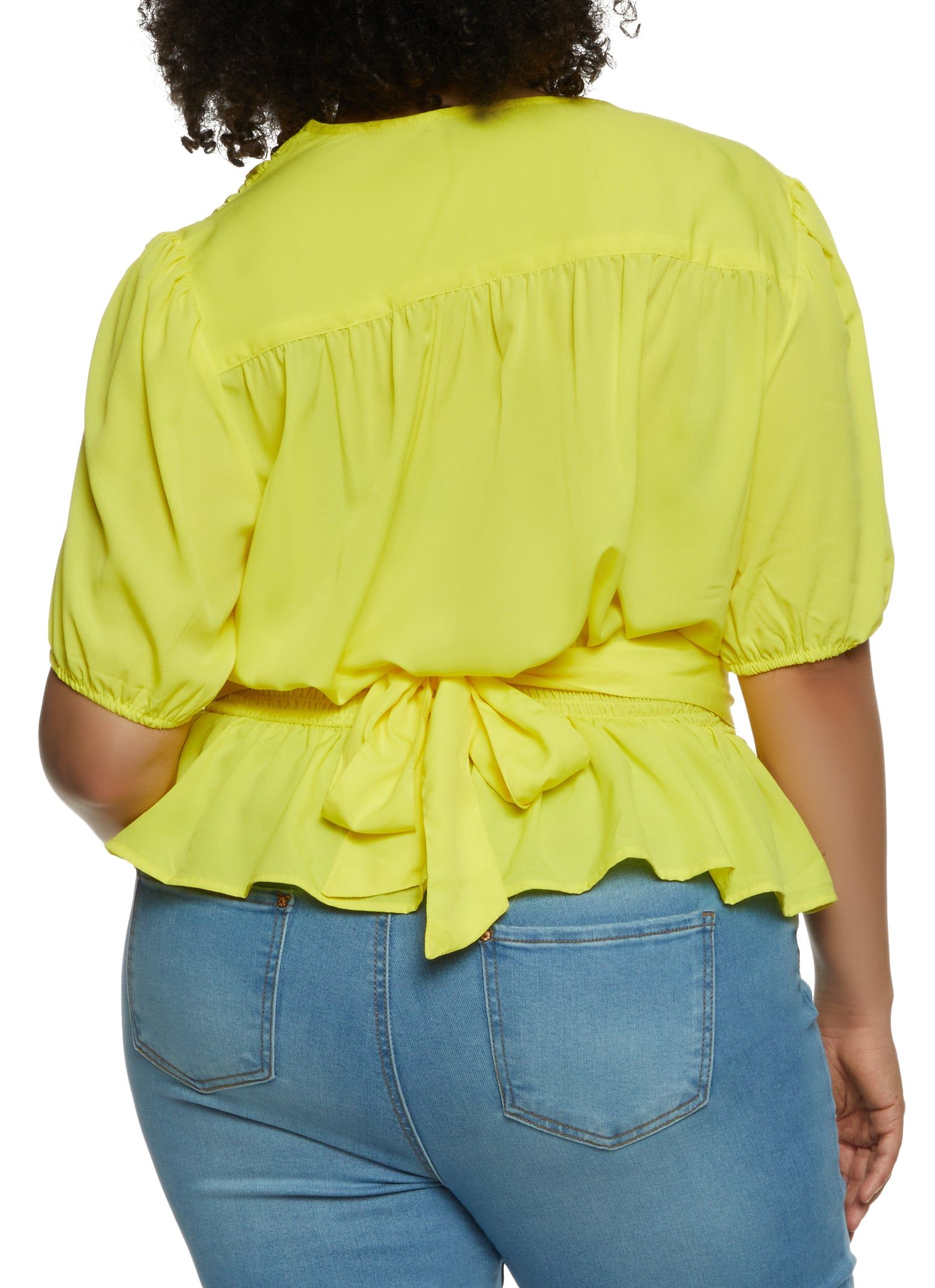 Plus Size Faux Button Tie Back Peplum Top sold by Rainbow product image thumbnail 2