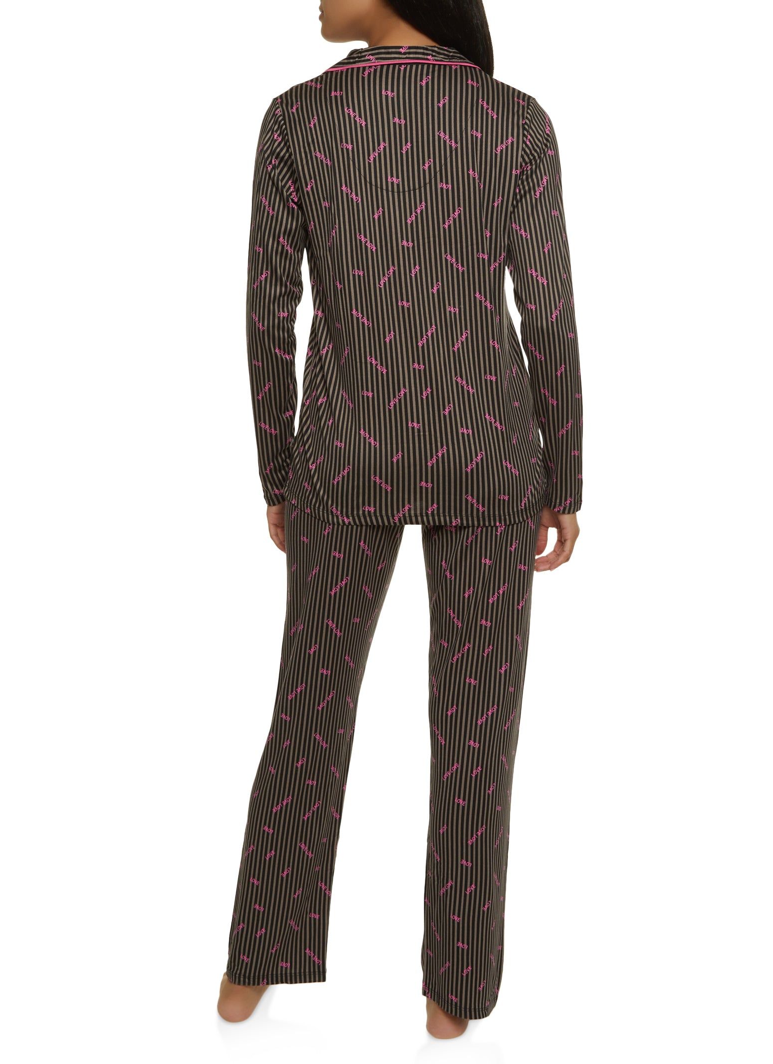 Striped Love Print Notch Collar Pajama Top and Pants sold by Rainbow product image thumbnail 2