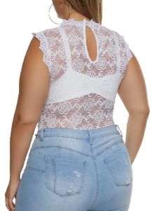 Plus Size Floral Lace Mock Neck Bodysuit sold by Rainbow