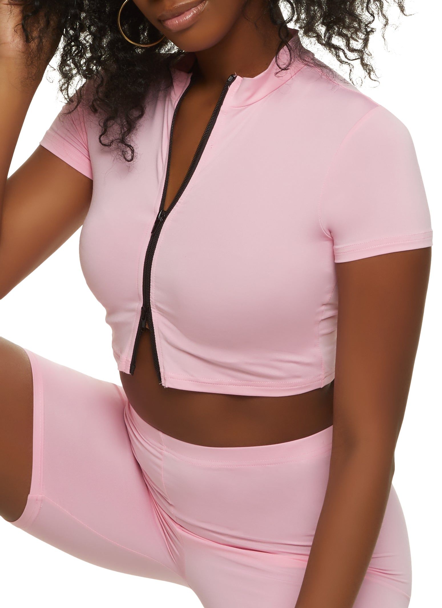 Zip Front Short Sleeve Crop Top sold by Rainbow