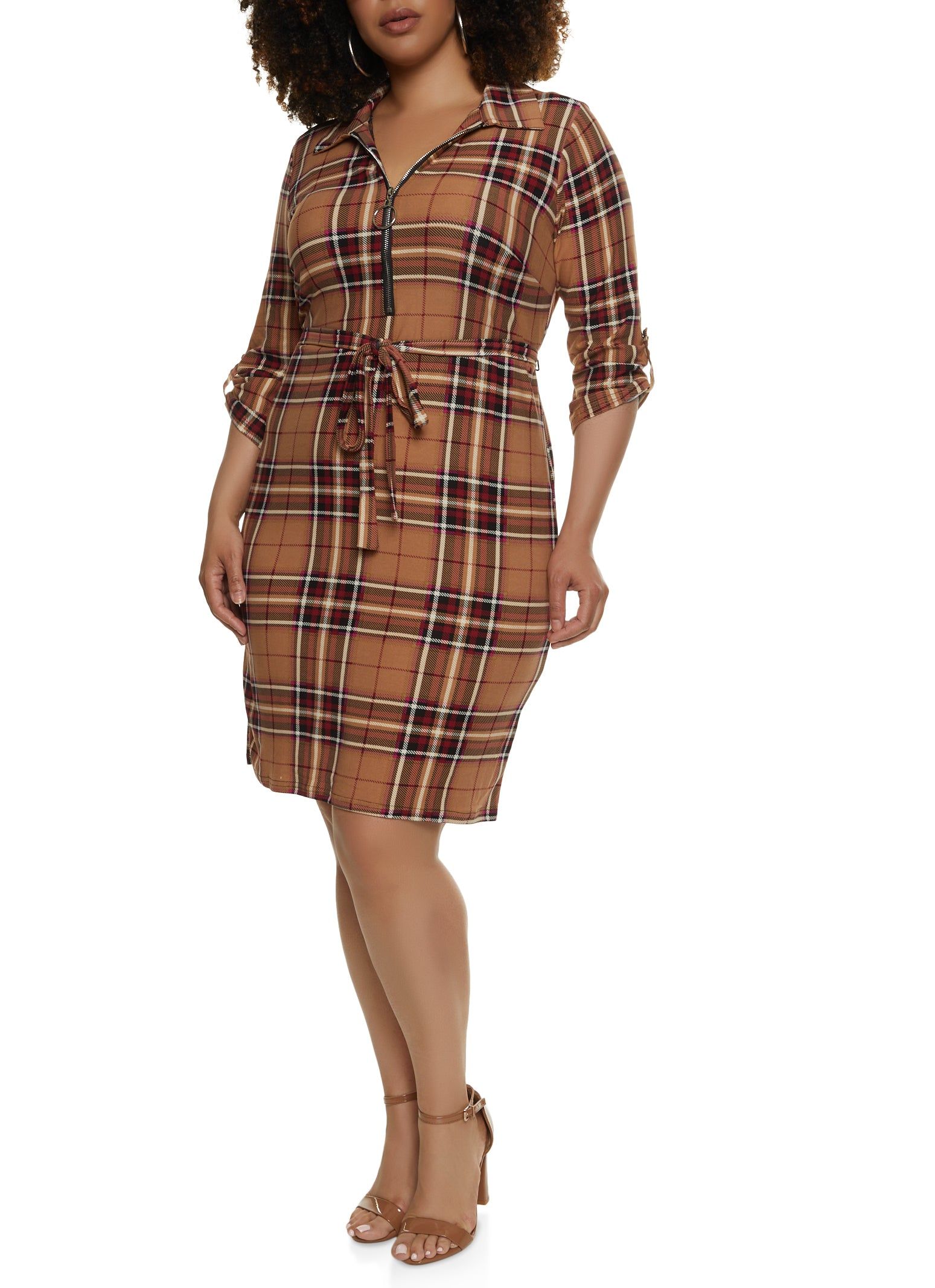 Plus Size Plaid Half Zip Shirt Dress sold by Rainbow product image thumbnail 2