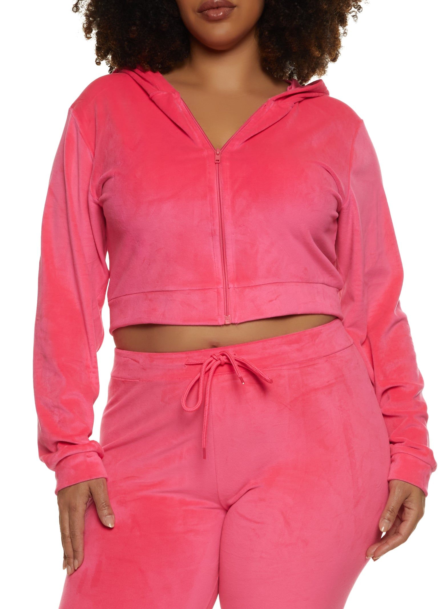 Plus Size Cropped Velour Zip Front Hoodie sold by Rainbow