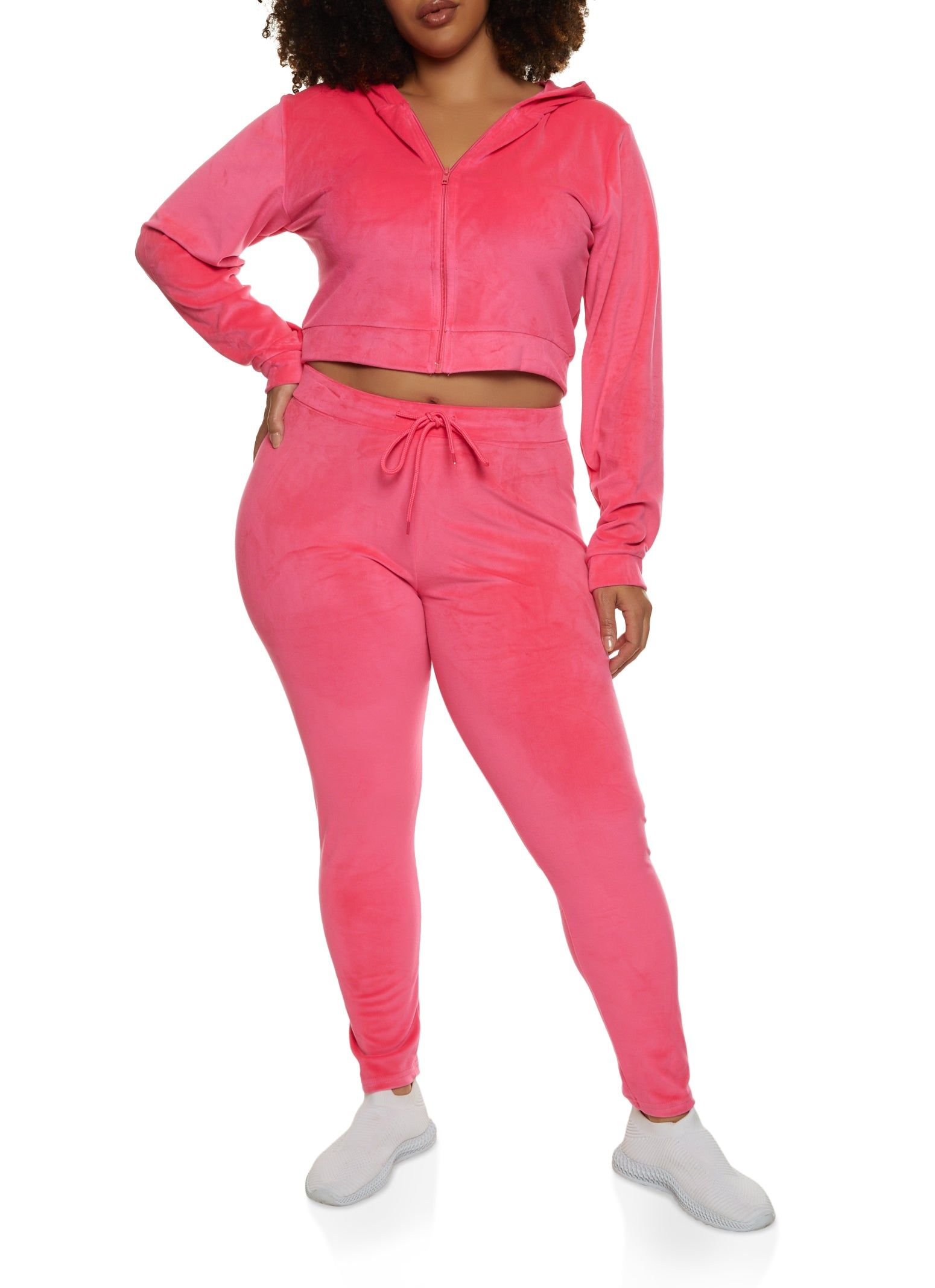 Plus Size Cropped Velour Zip Front Hoodie sold by Rainbow product image thumbnail 2