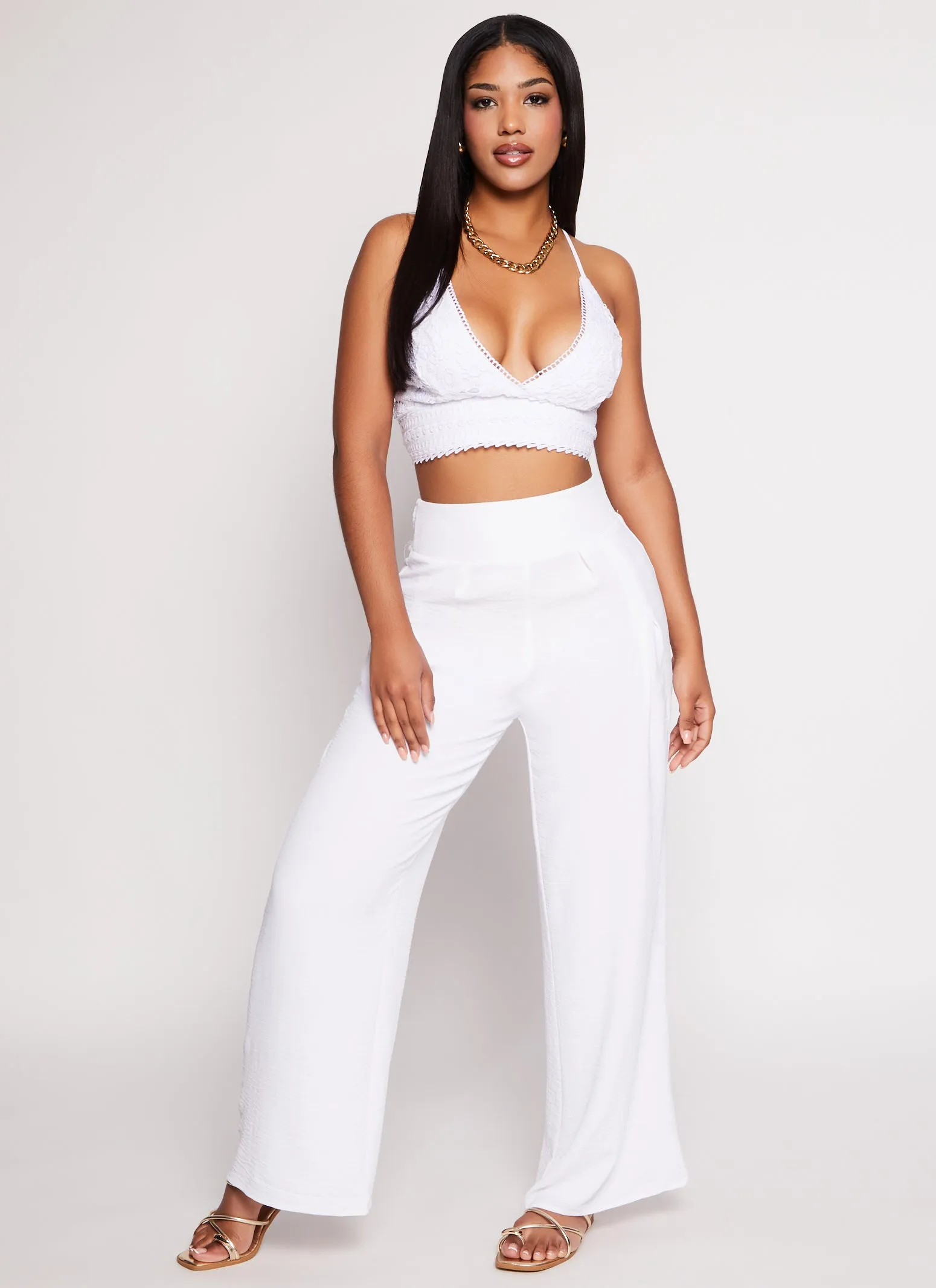 Smocked Back High Waist Palazzo Pants sold by Rainbow