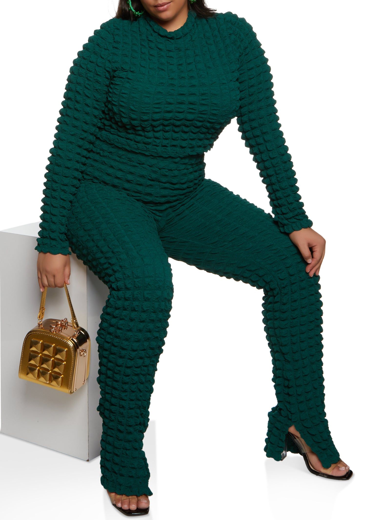 Plus Size Bubble Knit Long Sleeve Crop Top sold by Rainbow product image thumbnail 2