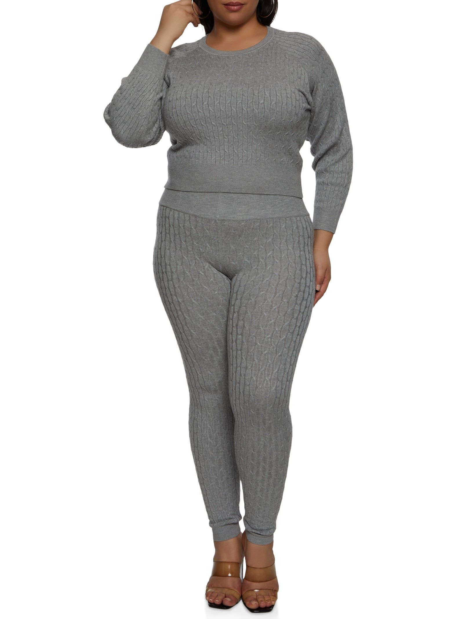 Plus Size Cable Knit Crew Neck Pullover Sweater sold by Rainbow product image thumbnail 2