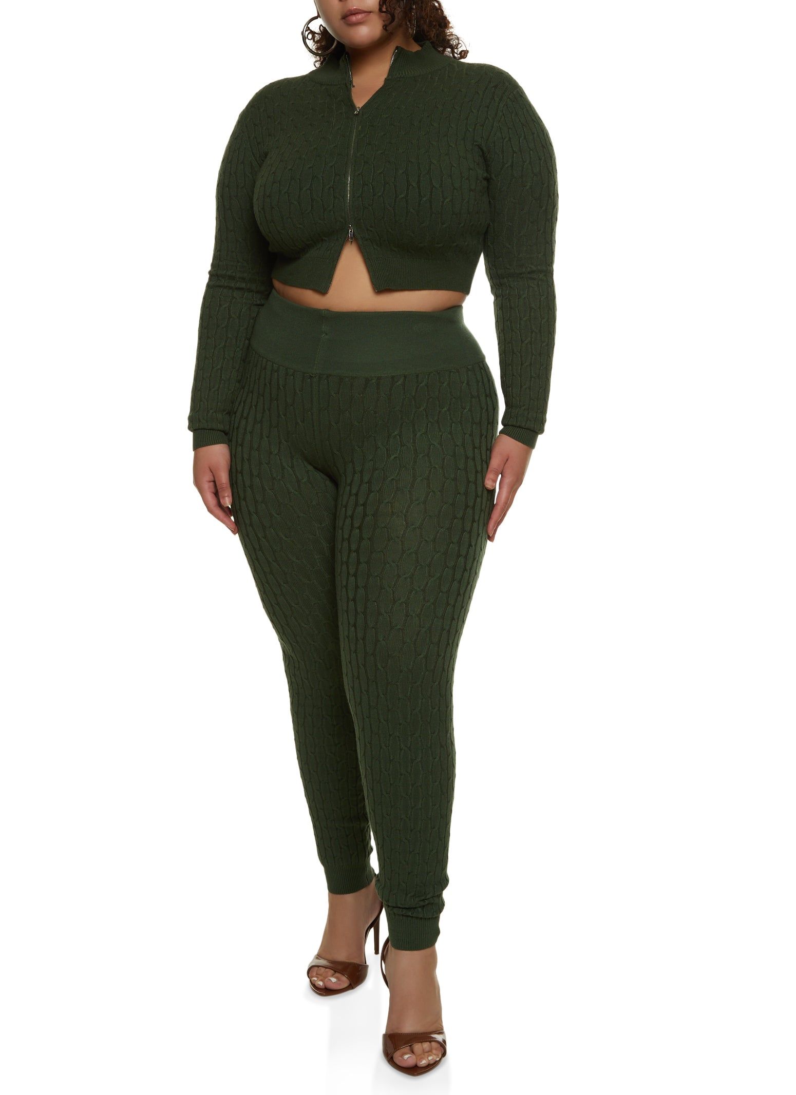 Plus Size Cable Knit Zip Front Cropped Sweater sold by Rainbow product image thumbnail 2