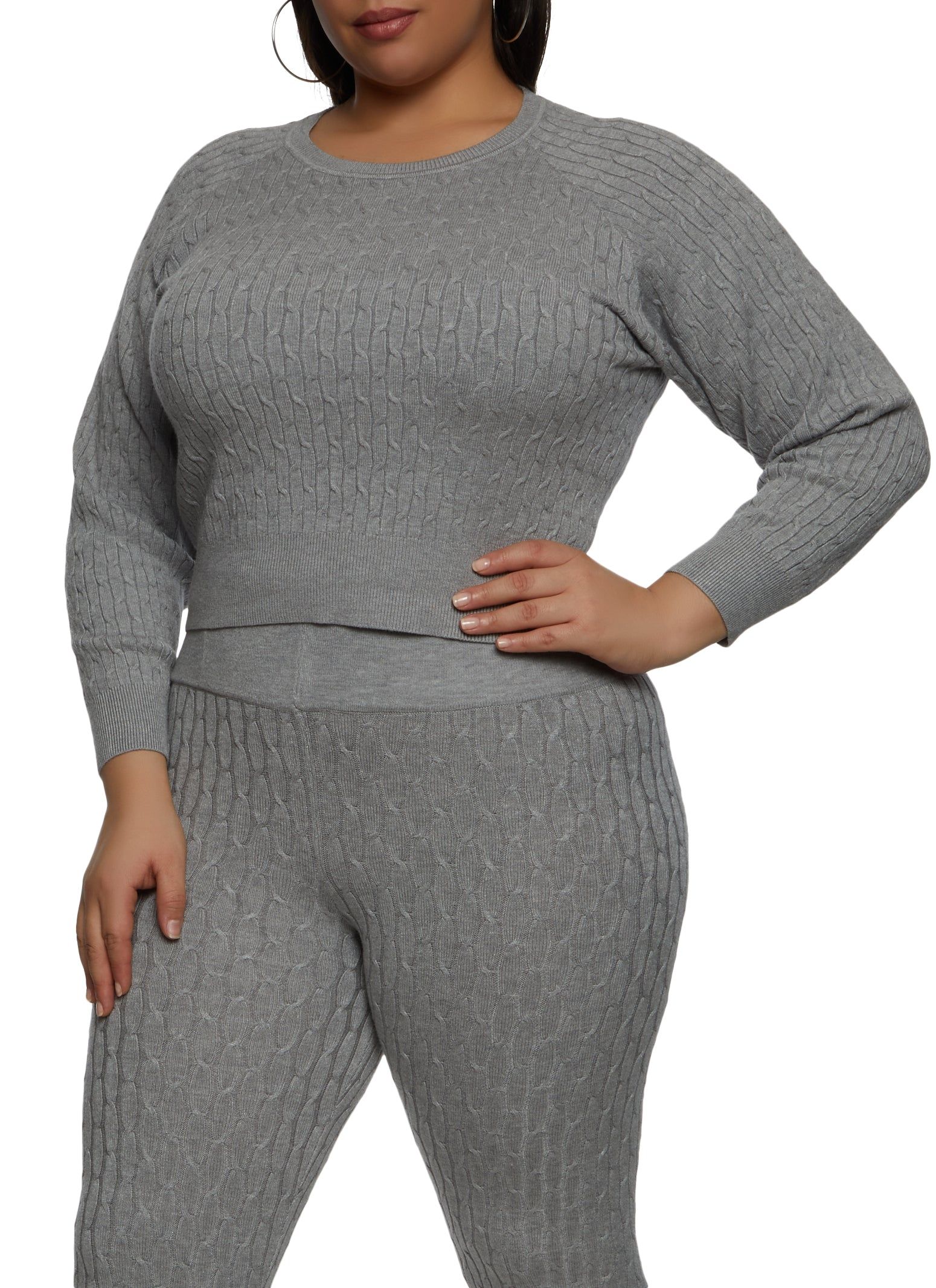 Plus Size Cable Knit Crew Neck Pullover Sweater sold by Rainbow