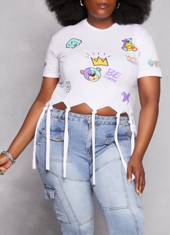 Plus Size Be Happy Fringe Graphic Tee sold by Rainbow